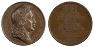 65. Настольная медаль из серии выдающихся людей (series numismatica universalis uirorum illusrium) «Император Петр I».<br>
